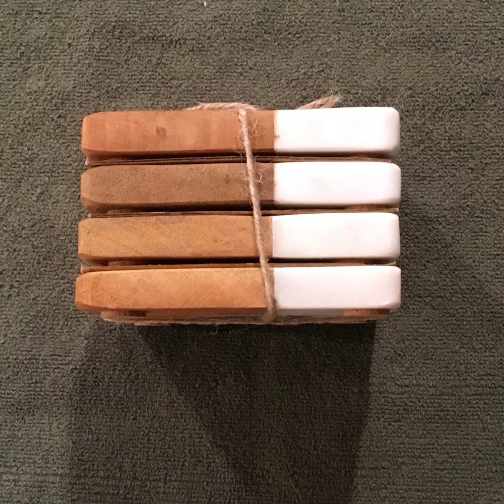 Two Sets Of Threshold Manchester Coasters - Marble And Wood 4 Count(8 Total)
